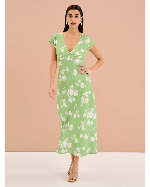 OMNES Green Woolf Short Sleeve Floral Slip Dress