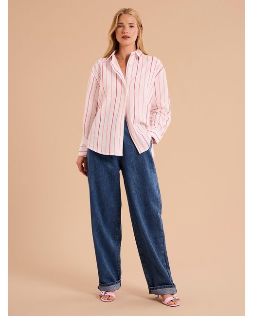 OMNES Blue Evie Linen Stripe Oversized Shirt