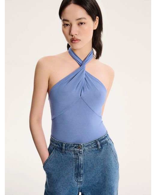 OMNES Blue Nelson Halter Neck Top
