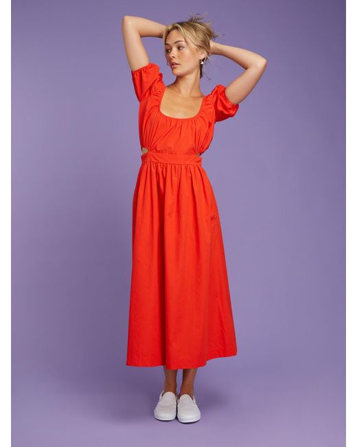 OMNES Red Camellia Midi Dress