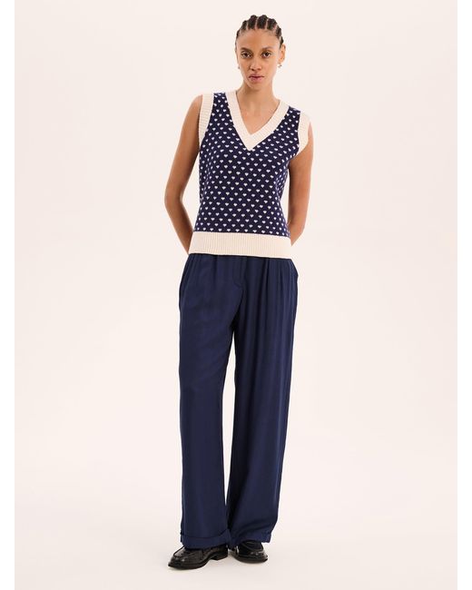 OMNES Blue Candy Pleat Front Straight Leg Trouser