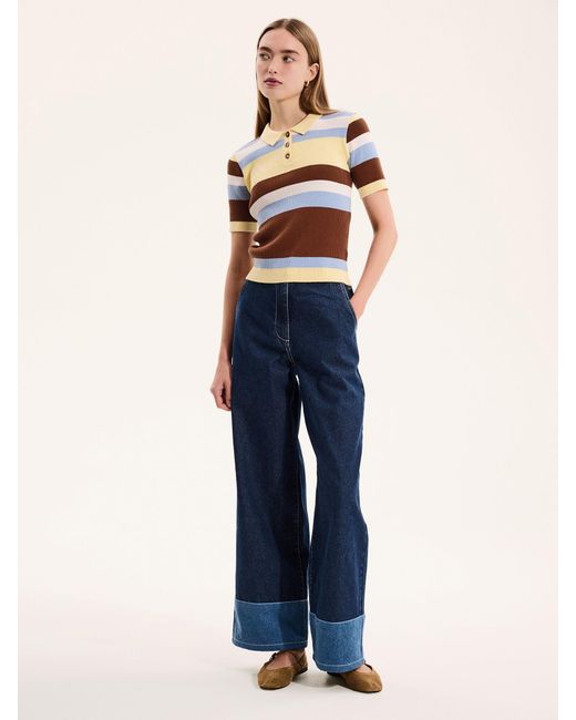 OMNES Blue Amos Stripe Short Sleeve Top