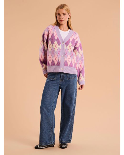 OMNES Pink Henni Argyle Cardigan