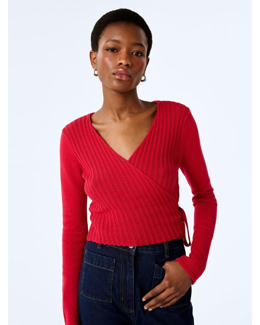 OMNES Red Soleil Knitted Wrap Top