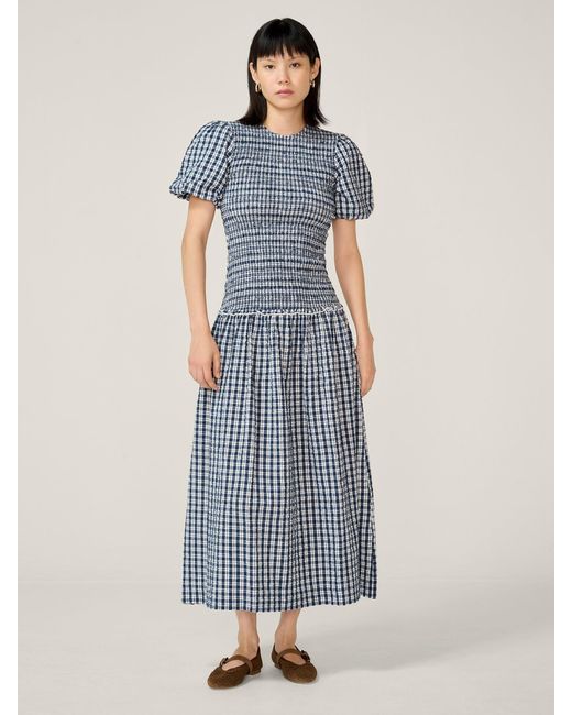 OMNES Blue Aria Check Dress