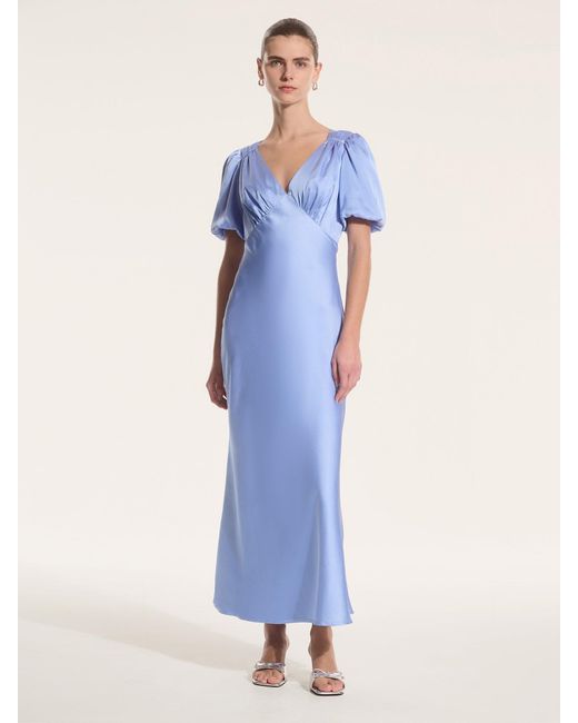 OMNES Blue Rosie Ruched Puff Sleeve Dress