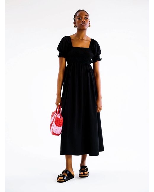 OMNES Black Megan Shirred Detail Dress