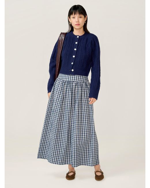 OMNES Blue Darcie Check Skirt
