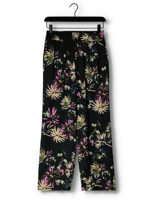 Scotch & Soda Black Weite Hose Gia - Mid Rise Wide Leg Printed Silky Trousers