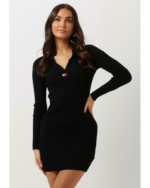 Tommy Hilfiger Black Minikleid Tjw Collar Badge Sweater Dress Damen