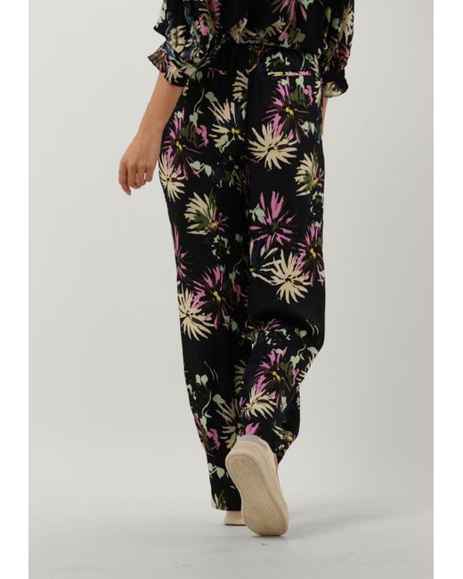 Scotch & Soda Black Weite Hose Gia - Mid Rise Wide Leg Printed Silky Trousers
