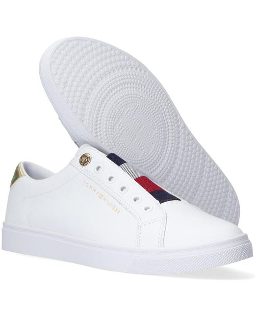 Tommy Hilfiger Canvas Witte Lage Sneakers Th Elastic Slip On in het Wit -  Lyst