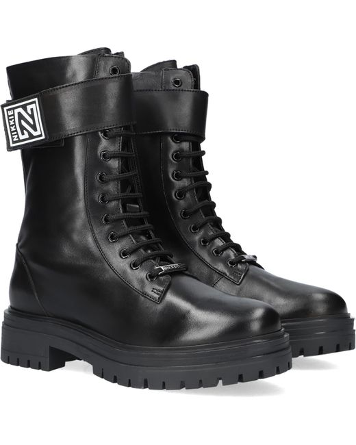NIKKIE Dua Buckle Boots leren veterboots met siergesp zwart - Schoenen.nl