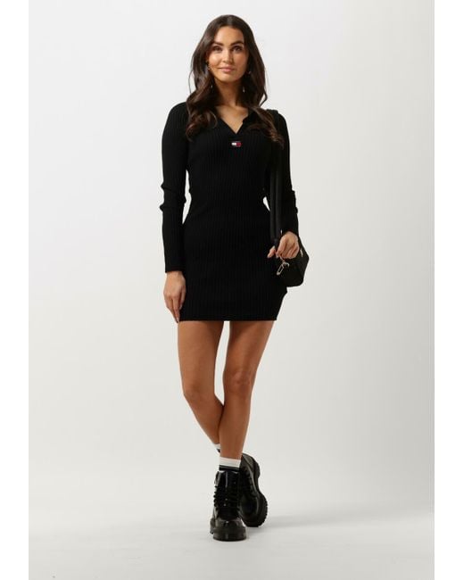 Tommy Hilfiger Black Minikleid Tjw Collar Badge Sweater Dress Damen