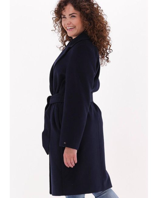 Tommy Hilfiger Blue Mäntel Wool Blend Db Belted Coat Damen