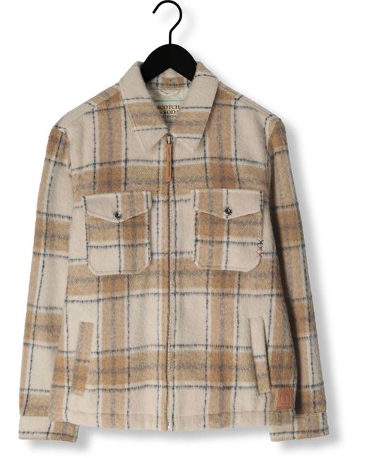 Scotch & Soda Overshirt Wool-blend Zip-thru Check Overshirt Nicht-gerade in Natural für Herren