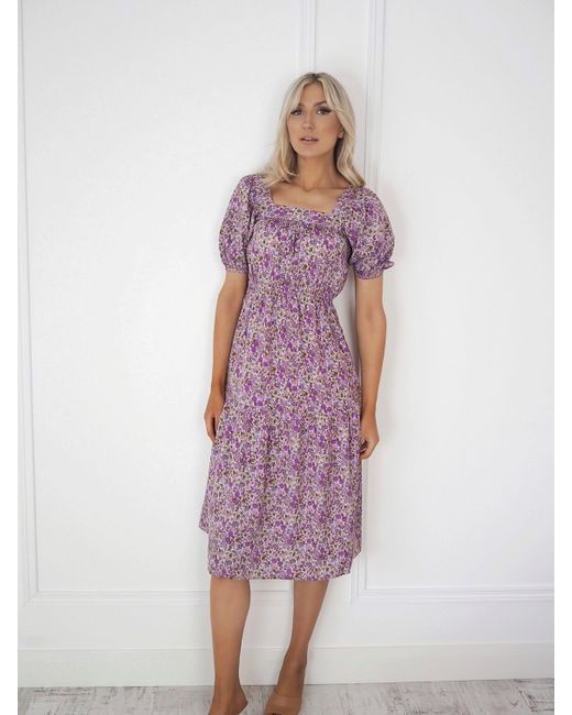 Ontrend Josie Purple Floral Midi Dress