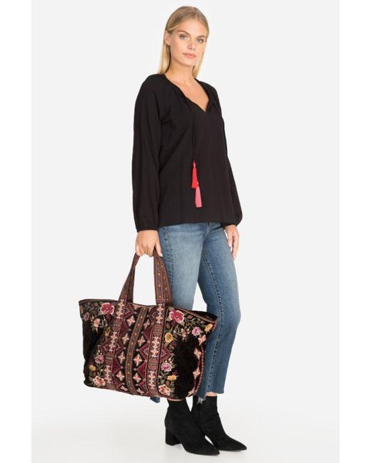 Johnny Was Nepal Velveteen Quilted Tote Bag in Black - Lyst