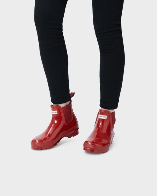 HUNTER Rubber Women's Original Gloss Chelsea Boots in Military Red (Red ...