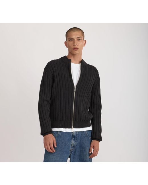 Organic Basics Black Soft Knit Rib Zip Track Jacket for men