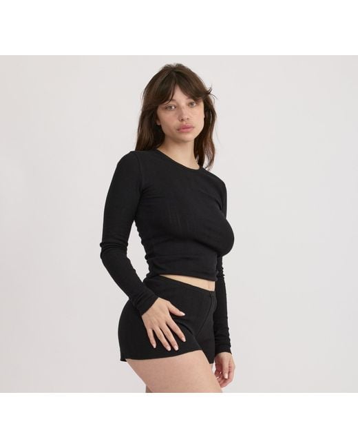Organic Basics Black Pointelle Long Sleeve Tee
