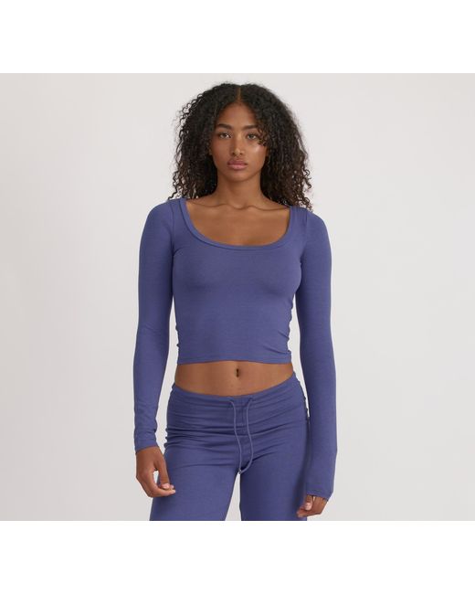 Organic Basics Blue Everyday Scoop Neck Long Sleeve Tee