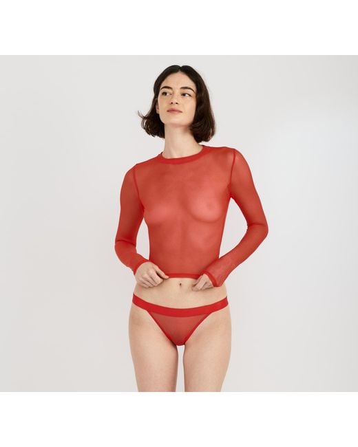 Organic Basics Red Mesh Tanga Briefs