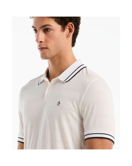 Original Penguin Textured Stripe Tipped Polo Shirt In Bright White for men