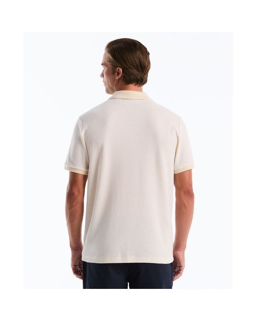 Original Penguin White Honeycomb Textured Johnny Collar Polo Shirt In Birch for men