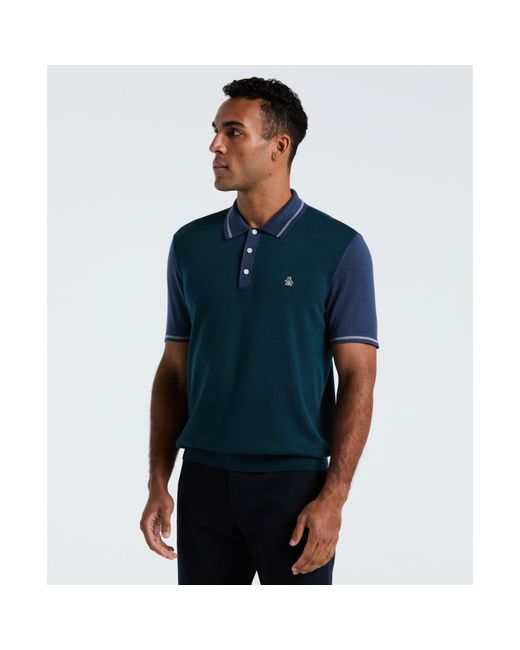 Original Penguin Blue Colourblock Sweater Polo In Reflecting Pond for men