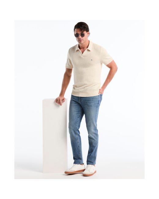 Original Penguin Natural Textured Johnny Collar Sweater Polo In Birch for men