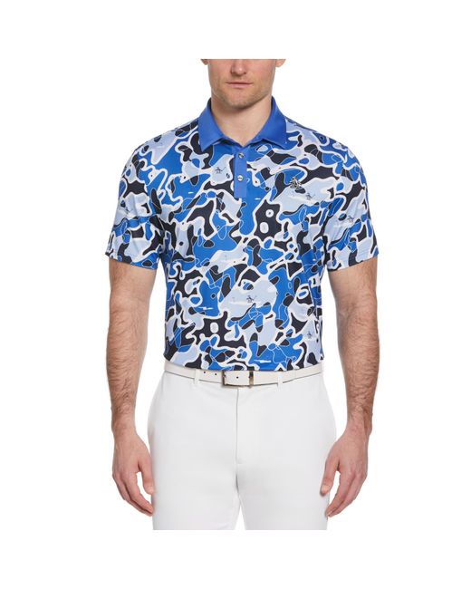 Original Penguin Blue Bunker Print Short Sleeve Golf Polo Shirt In Nebulas for men