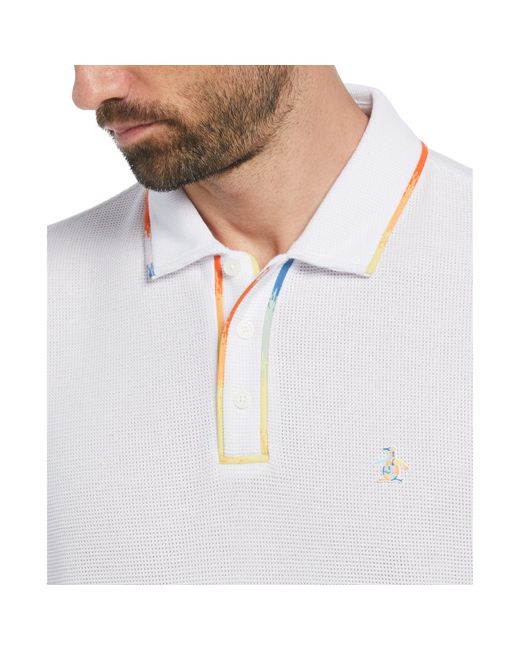 Original Penguin Space Dye Mesh Polo Shirt In Bright White for men