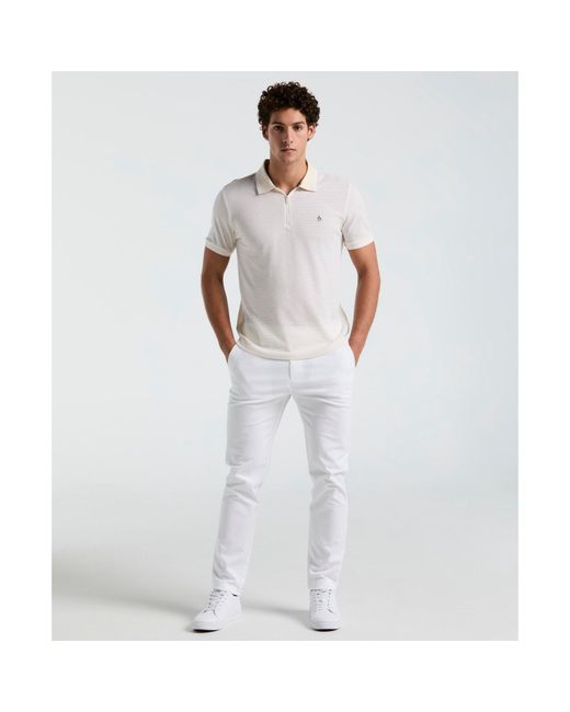 Original Penguin White Jacquard Tipped 1/4 Zip Polo Shirt In Birch for men