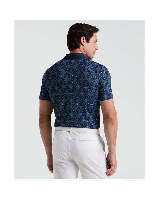 Original Penguin Blue All Over Lattice Cocktail Print Earl Golf Polo Shirt In Black Iris for men