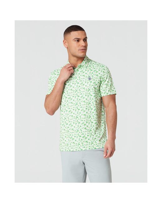 Original Penguin Green All Over Print Underwater Mosaic Golf Polo Shirt In Sprucestone for men