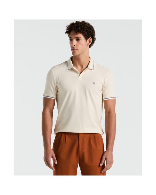 Original Penguin White Pique Sticker Pete Tipped Polo Shirt In Birch for men