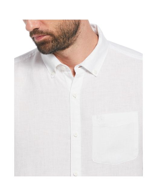 Original Penguin Delave Linen Long Sleeve Button-down Shirt In Bright White for men
