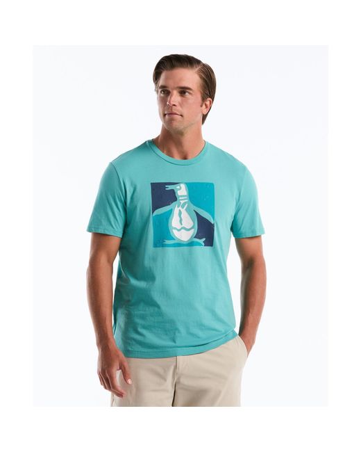 Original Penguin Blue Floral Pete Graphic T-shirt In Aquarelle for men