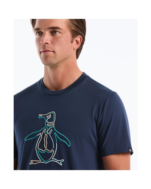 Original Penguin Blue Outline Pete Graphic T-shirt In Sargasso Sea for men