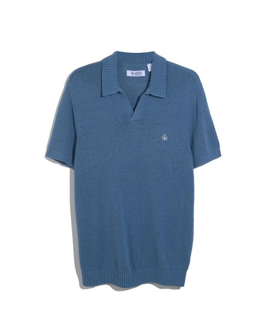 Original Penguin Textured Johnny Collar Sweater Polo In Copen Blue for men