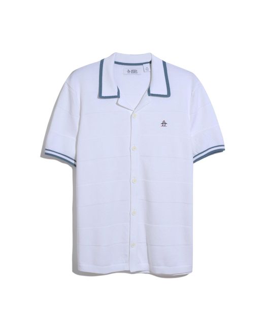 Original Penguin Seed Stitch Stripe Button Front Sweater Polo In Bright White for men