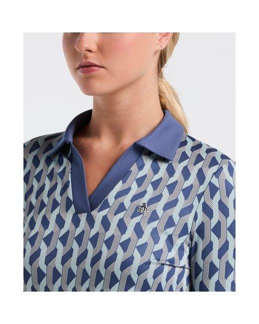 Original Penguin Blue Women's Geometric Golf Polo Shirt In True Navy for men