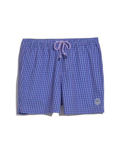 Original Penguin Wavy Lines Print Swim Shorts In Mazarine Blue for men