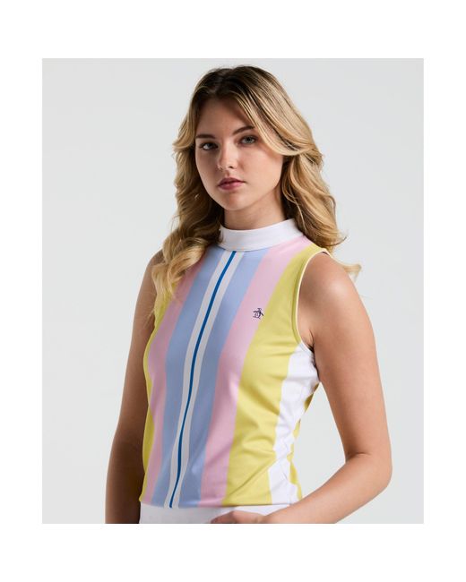 Original Penguin Blue Women's Tennis Striped Ribbed Tank Top In Bright White for men