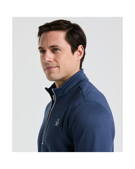 Original Penguin Blue Quarter Zip Golf Pullover In Black Iris Bijou Heather for men