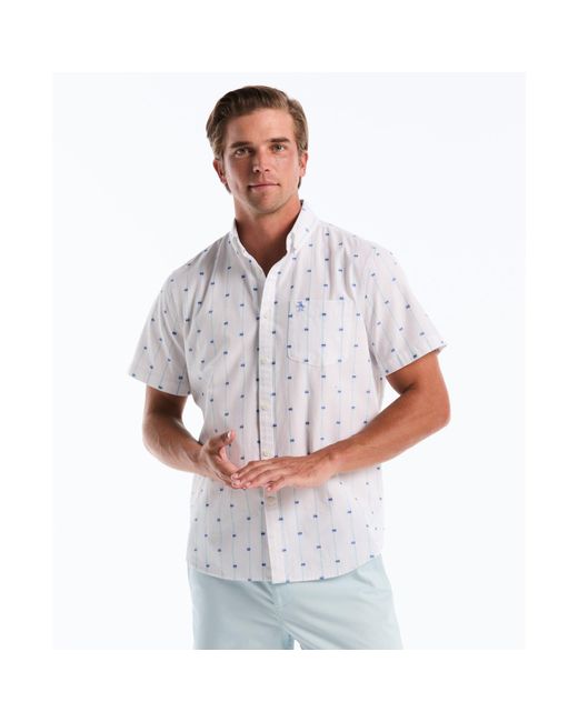 Original Penguin Cube Stripe Short Sleeve Shirt In Bright White for men