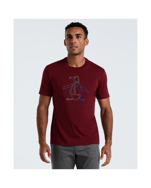 Original Penguin Red Outline Pete Graphic T-shirt In Cabernet for men