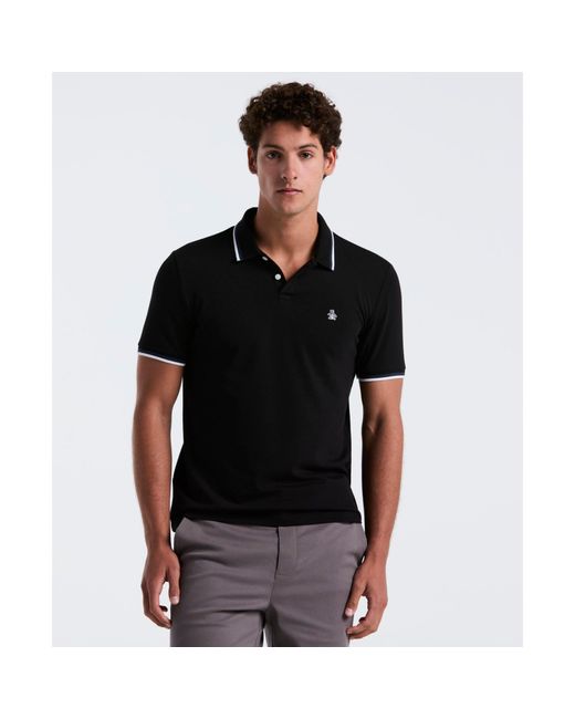 Original Penguin Sticker Pete Pique Polo Shirt In True Black for men