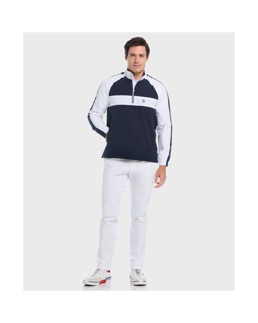 Original Penguin Blue Quarter Zip Colour Block Golf Jacket In Black Iris for men